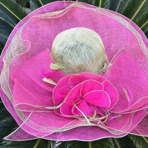 Flamboyant pink & lime green fancy tea party hat!